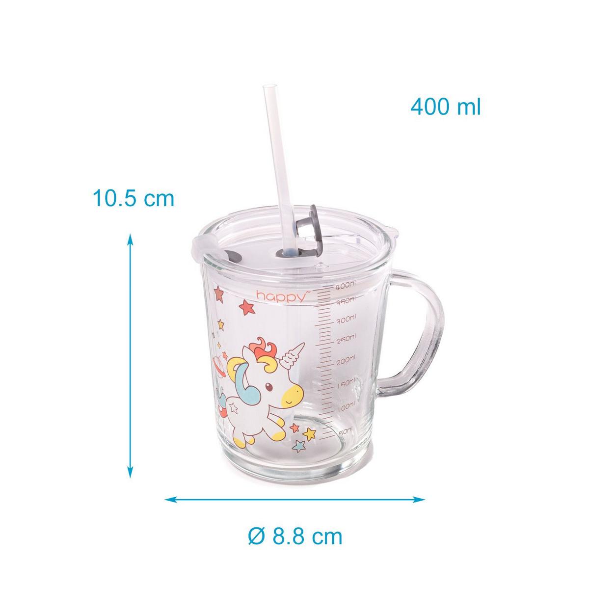 KINDER TRINKBECHER 400 ml - Weiß, Glas (8.8/11.5/12.5cm) - Intirilife