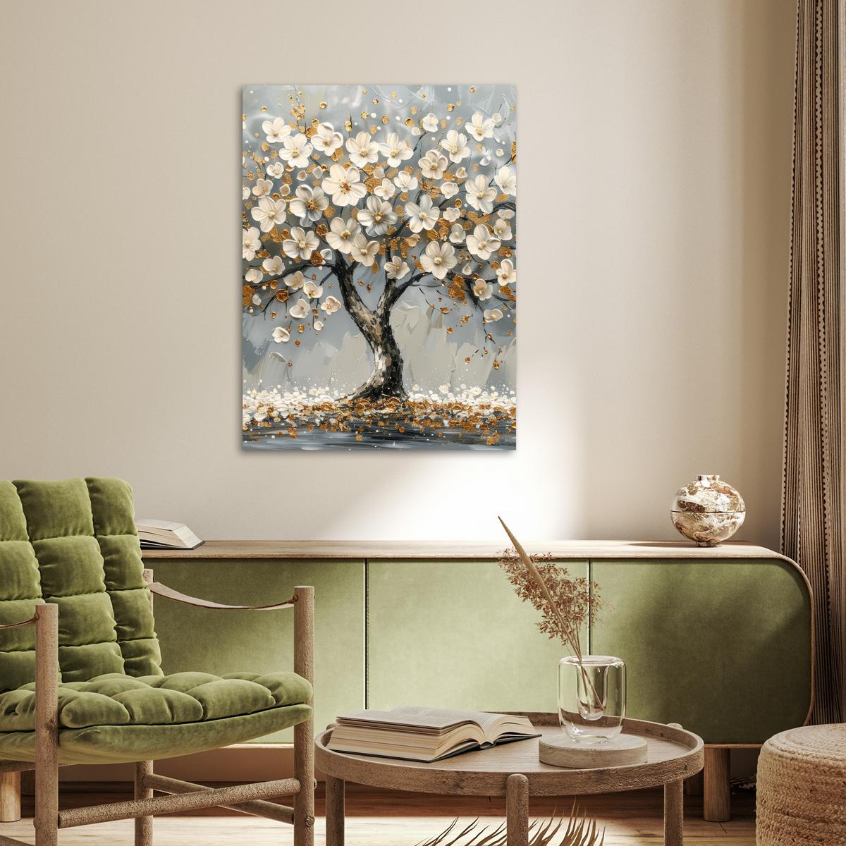 POSTER Baum - Blumen - Weiß - Natur - Kunst Deko Wohnzimmer 60x80 cm - Weiß, Papier (60/80/0.1cm) - MuchoWow