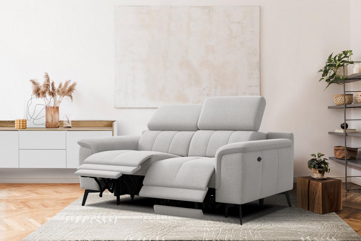 RELAXSOFA FIERO 2-Sitzer mit 2 Relaxfunktionen, hellgrau - Hellgrau/Schwarz, Holzwerkstoff/Textil (170/82/103cm) - Wozimo