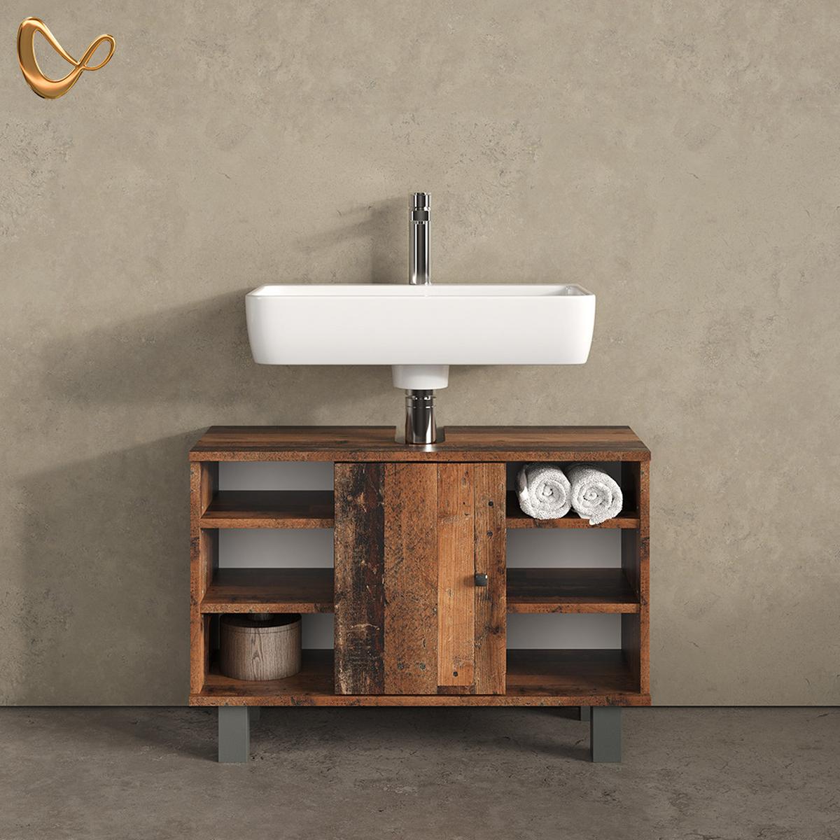 WASCHBECKENUNTERSCHRANK Fucino Antikholz 80 x 54 cm - Alteiche, Holzwerkstoff (80/54/32cm) - Livinity®