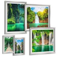 BILDER SET 5er Set - 50x50 cm & 20x30 cm & 40x60 cm Silberner Rahmen - See, Berge, Boote, Ferienhaus - Silberfarben, Kunststoff (40/60cm) - TULUP