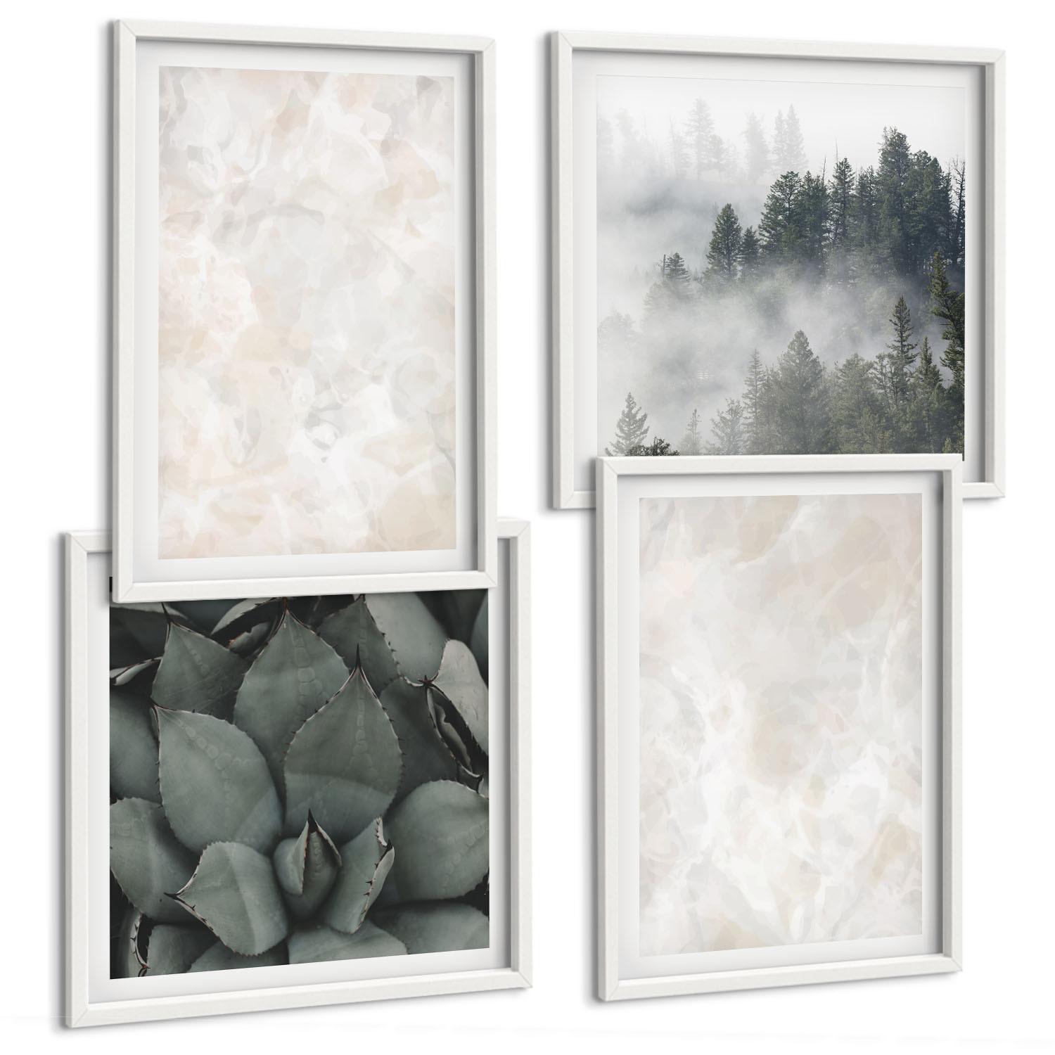 BILDER SET 4er Set - 50x50 cm & 40x60 cm Weißer Rahmen - Steinpastellmarmor - Weiß, Kunststoff (50/50cm) - TULUP