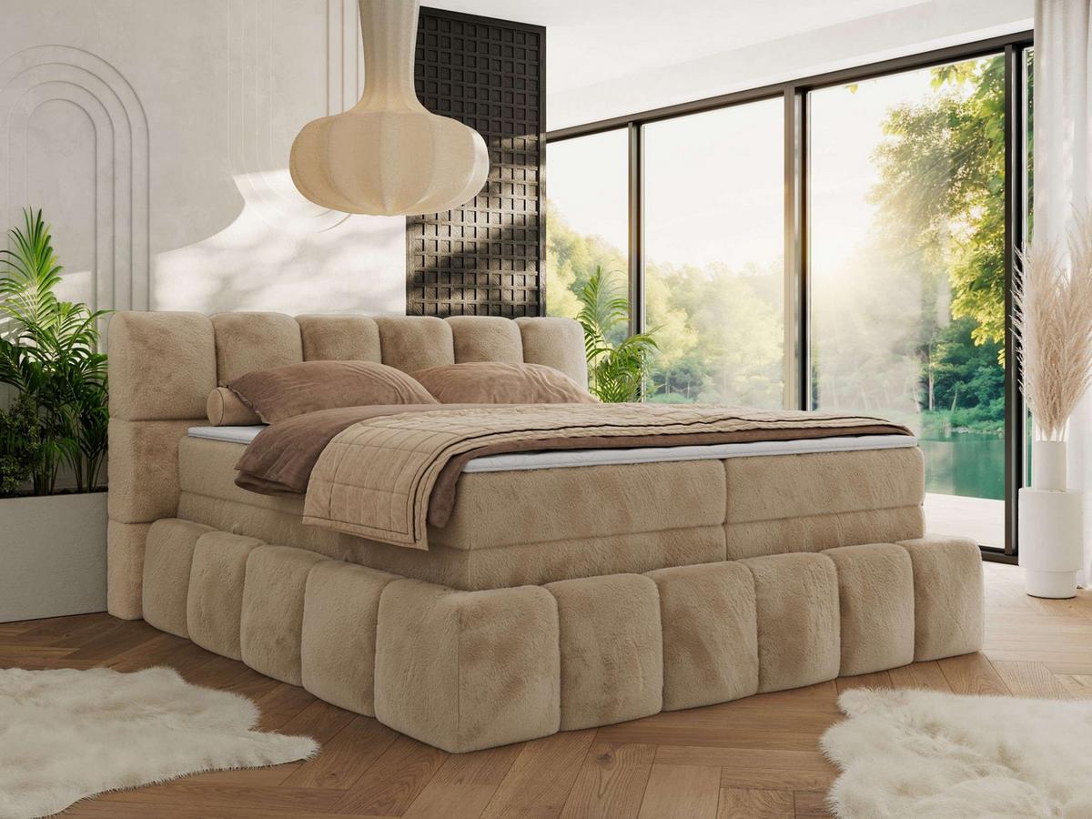 BOXSPRINGBETT NIRA KING 160/200 Beige Plüsch - H3 - Beige, Holz/Textil (160/200cm) - MKS