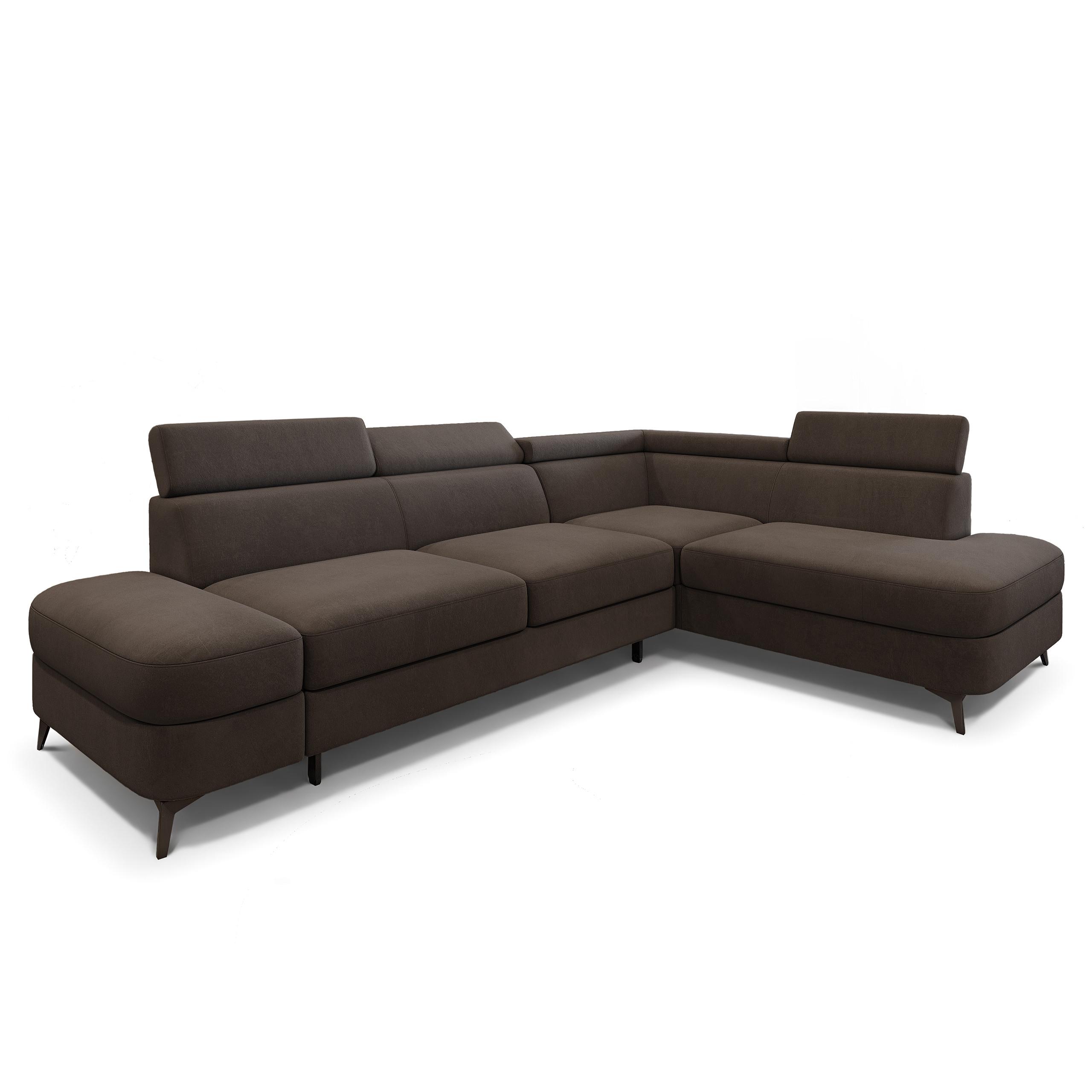 ECKSOFA AVISE MV R-S Braun Velours-Stoff mit Schlaffunktion - Braun, Holzwerkstoff/Textil (268/195cm) - MASSENO