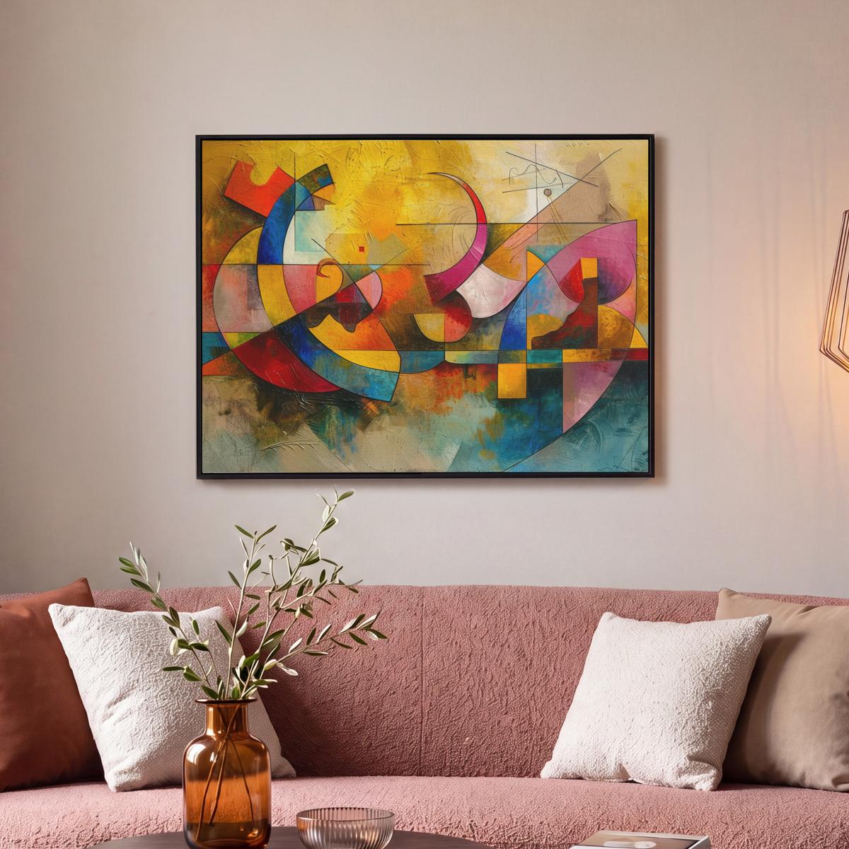 LEINWAND Bilder mit Rahmen - Kunst - Abstrakt - Modern - 70x50 - Gelb, Textil (70/50cm) - MuchoWow