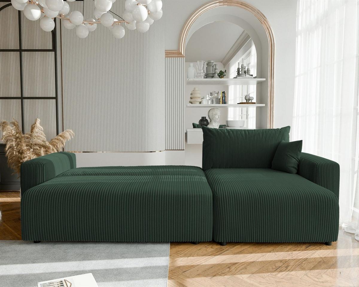 ECKSOFA Luna Max Mit Schlaffunktion - Grün, Holzwerkstoff/Textil (145/278cm) - Fun Möbel