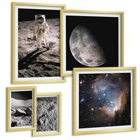 BILDER SET 5er Set - 50x50 cm & 20x30 cm & 40x60 cm Goldrahmen - Astronautenfoto vom Mond - Goldfarben, Kunststoff (40/60cm) - TULUP