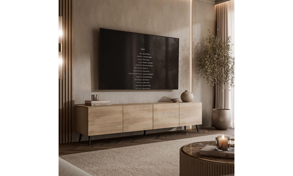 TV-SCHRANK COLGANTE 200/40/49 cm schräge schwarze Füße Travertin - Beige/Schwarz, Holzwerkstoff/Metall (200/49/40cm) - Lookway