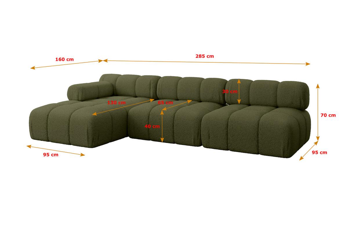 ECKSOFA modulares Sofa Razon-L2 - 285x160x70 cm Grün Bouclé - Grün, Holzwerkstoff/Textil (285/160cm) - ALTDECOR