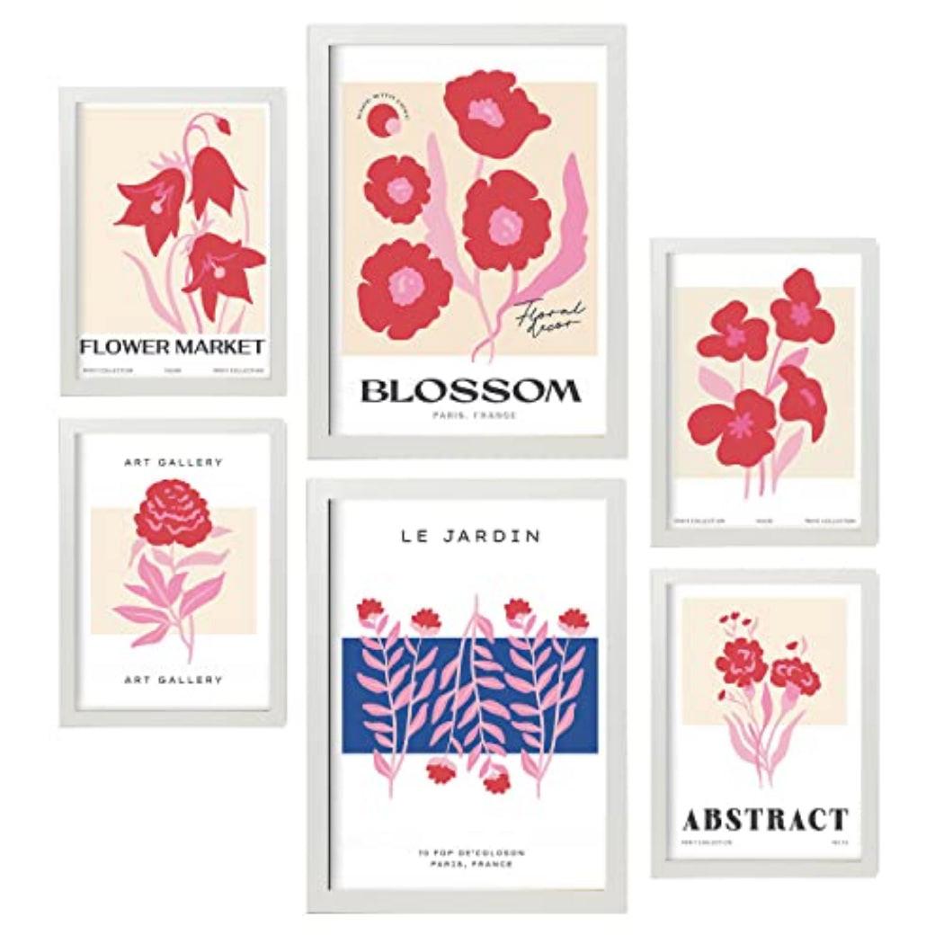 POSTER Set Mit 6 Blumen Blühen Natur Und Botanikdrucke Für Innenarchitektur A3 & A4 Weißer Rahmen - Weiß, Papier (29/3cm) - Nacnic