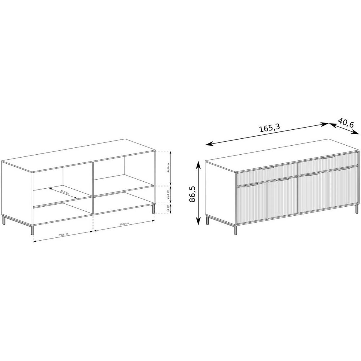 KOMMODE Linna 4D2S kaschmir 165 cm - Kaschmir/Schwarz, Holzwerkstoff/Metall (165/86/40cm) - Beautysofa