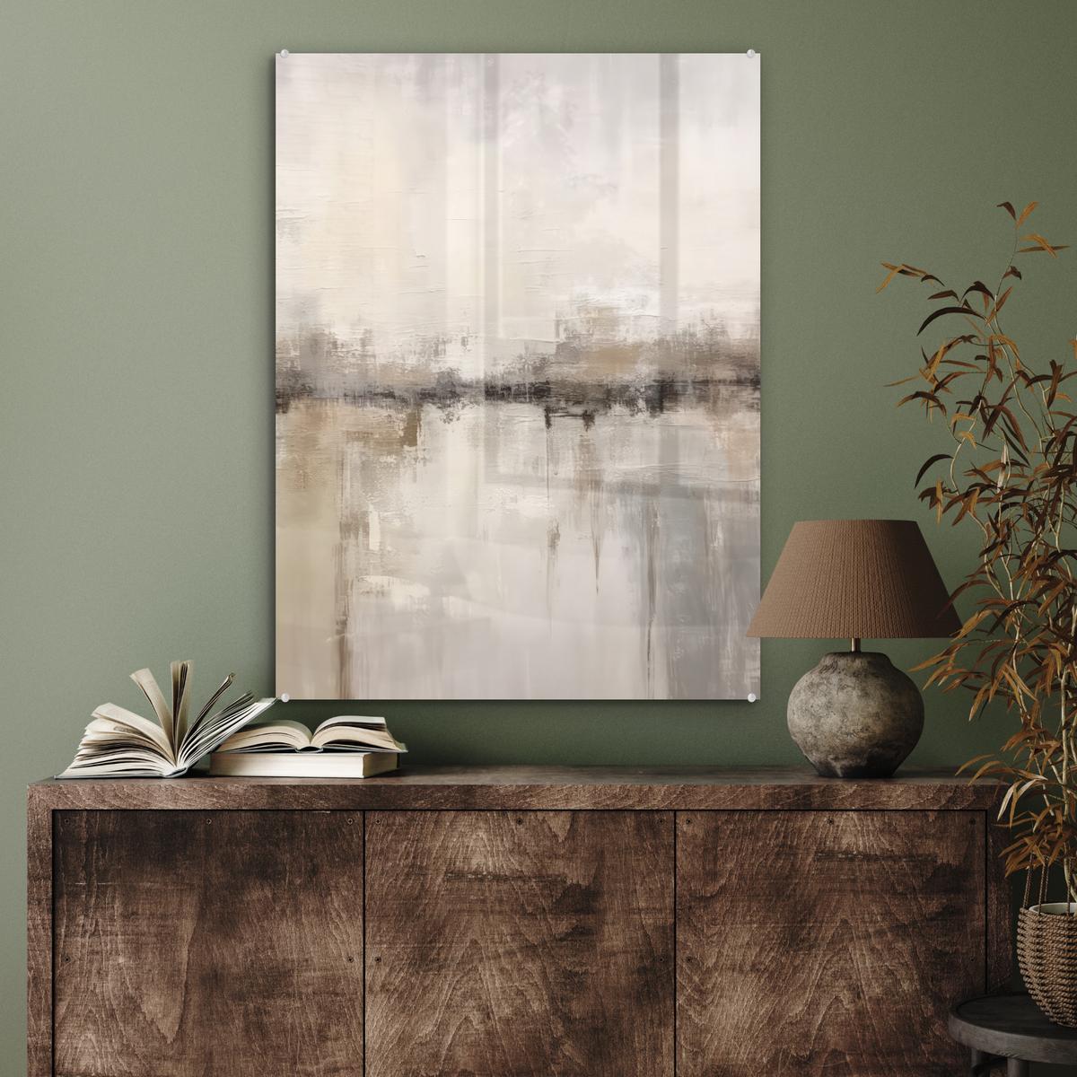 ACRYLGLASBILD Moderne Kunst - Abstrakt - Beige 60x80 cm - Beige, Glas (60/80cm) - MuchoWow