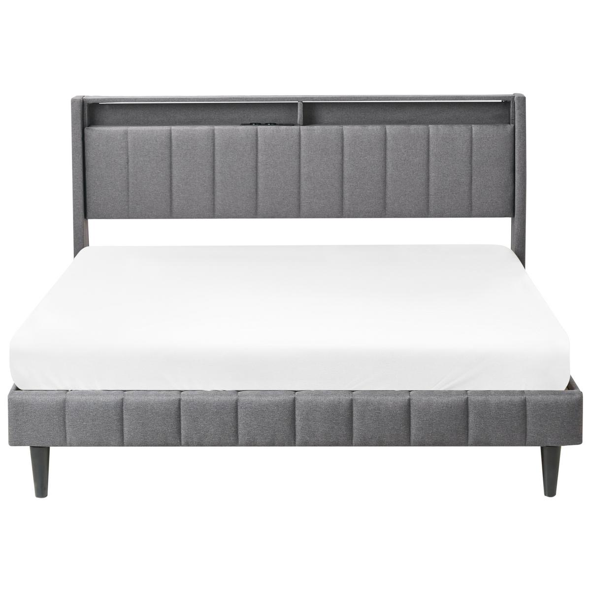 BETT mit LED 160/200 cm Stoff Dunkelgrau Beaulieu - Dunkelgrau, Textil (160/200cm) - Beliani