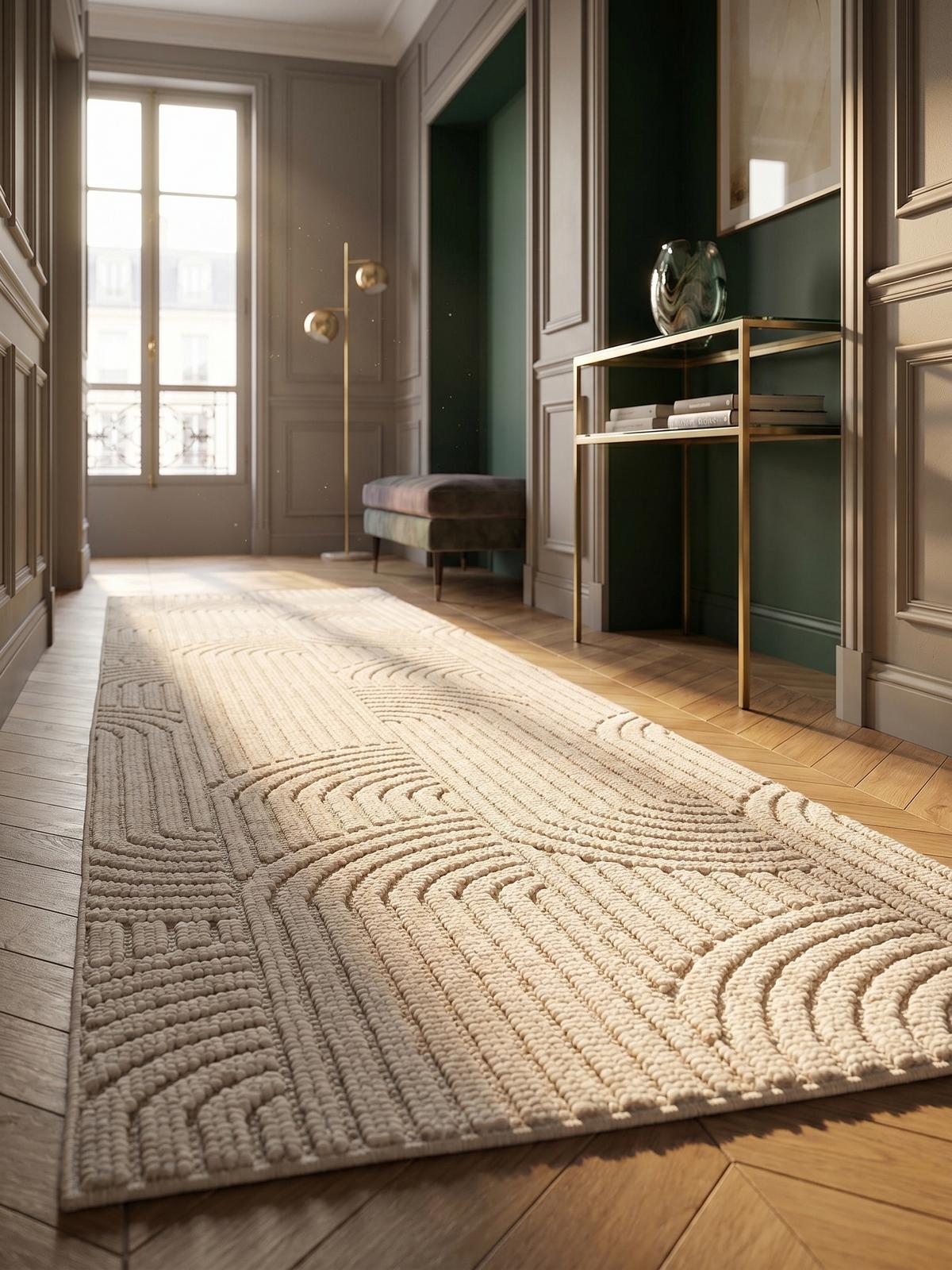 TEPPICH Flachgewebe LANGAU in Creme, mit geometrischen Bögen, 80 x 250 cm - Beige, Textil (250/80cm) - KADIMA DESIGN
