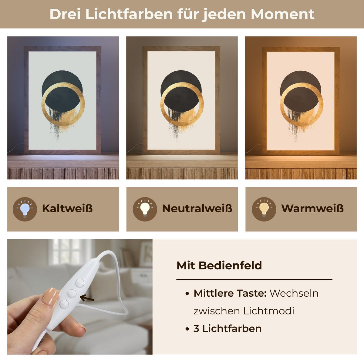 WANDLEUCHTE Abstraktes Design - Schwarzer Kreis - Farbflecken 20x30 cm - Creme, Holzwerkstoff (20/30/8cm) - OnlyWow