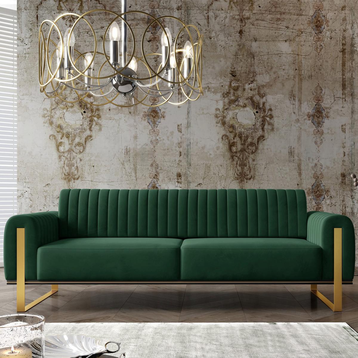 SOFA Parissa 228 cm - Goldfarben/Grün, Textil/Metall (228/79/92cm) - Selsey