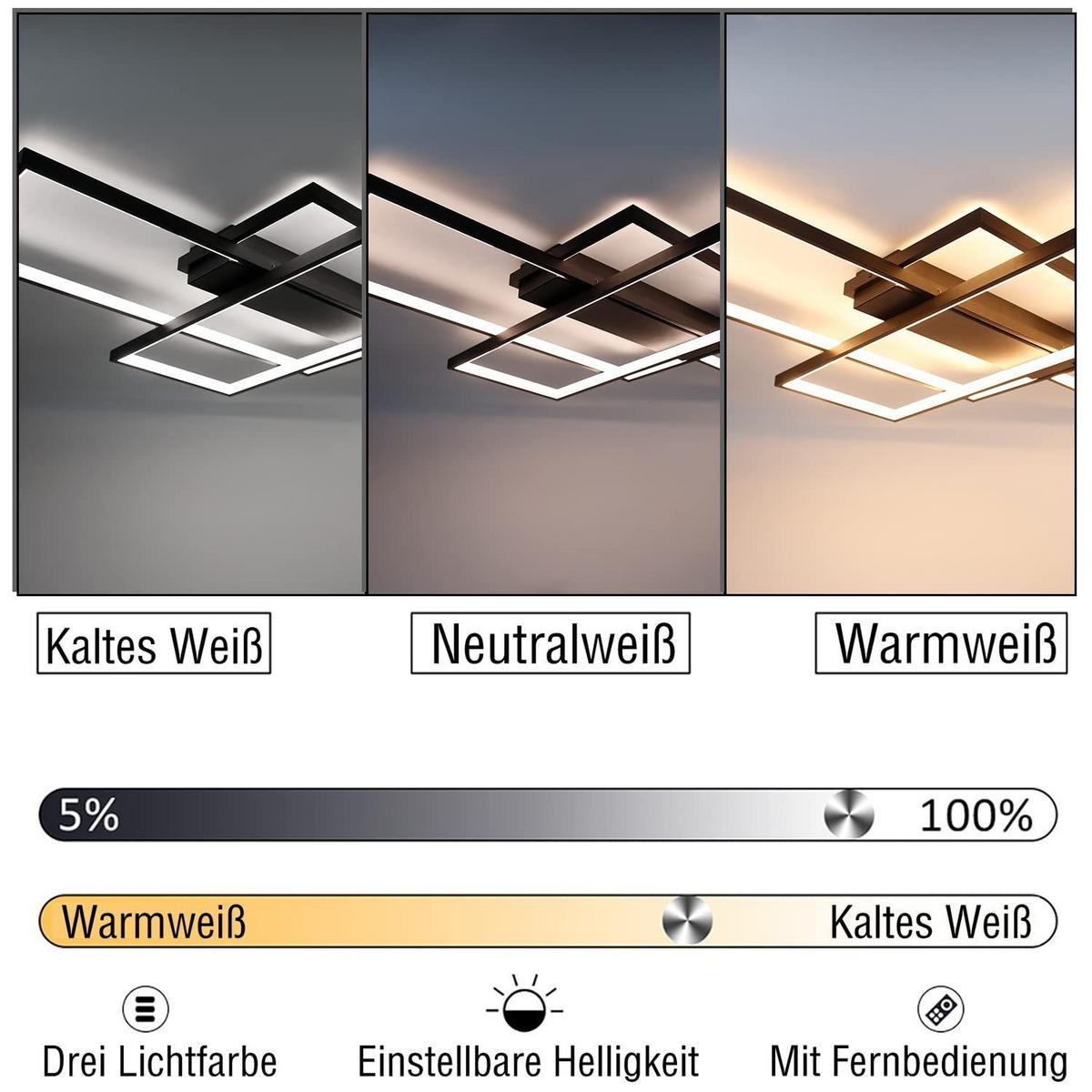 LED-DECKENLEUCHTE Caroline 100/70/8 cm - Schwarz, Metall (100/70/8cm) - ZMH