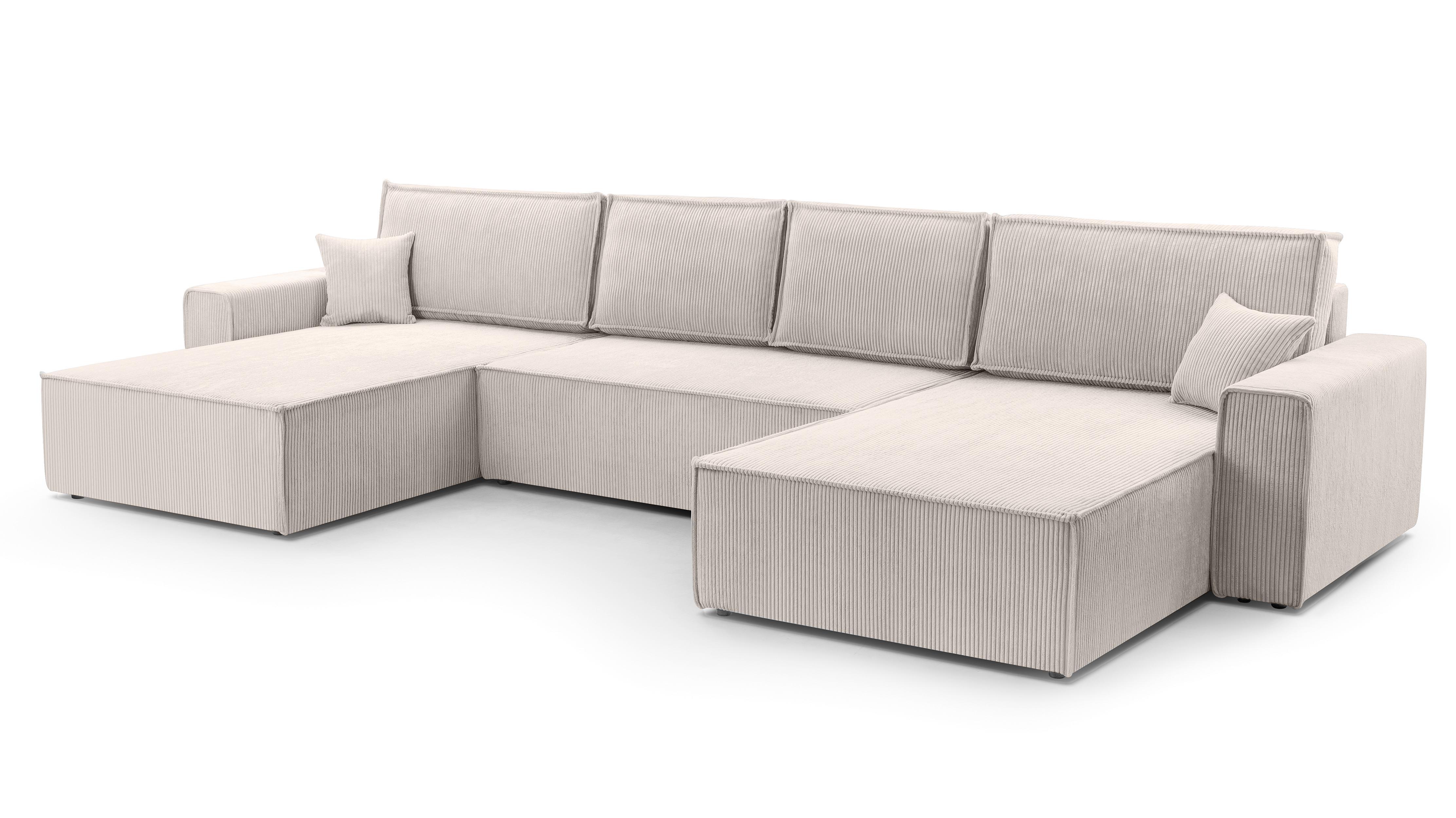WOHNLANDSCHAFT Cedria Weiß 389/145/85 cm mit Schlaffunktion - Creme/Schwarz, Kunststoff/Textil (389/85/145cm) - AX Living