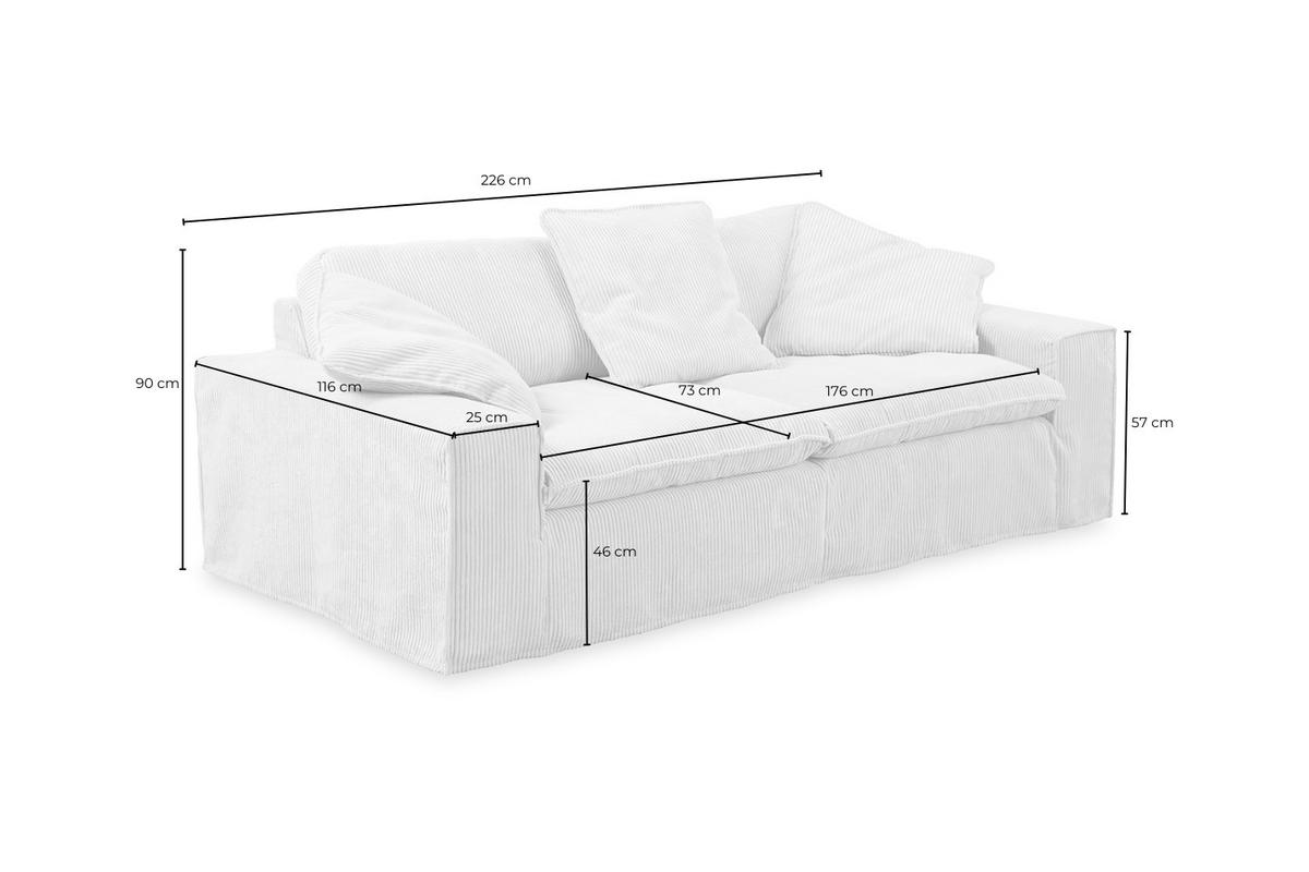 SOFA NETTA Grau Cord - Braun/Grau, Birkenholz/Textil (226/90/116cm) - KAWOLA
