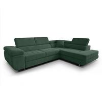 ECKSOFA L Form Konak Flaschengrün 276/201/90 cm Rechts mit Schlaffunktion - Dunkelgrün/Silberfarben, Textil/Metall (276/203cm) - AX Living