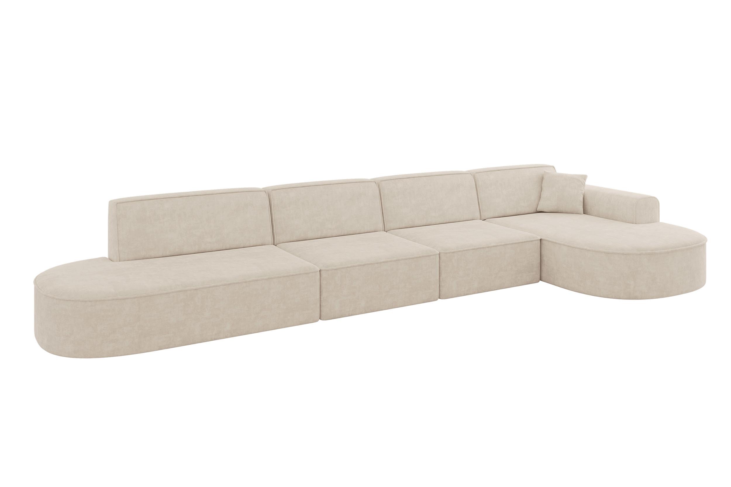 ECKSOFA Ottomane Rechts MARI-L3 - 413x171x79 cm Beige Velours - Beige/Schwarz, Holzwerkstoff/Kunststoff (171/413cm) - ALTDECOR