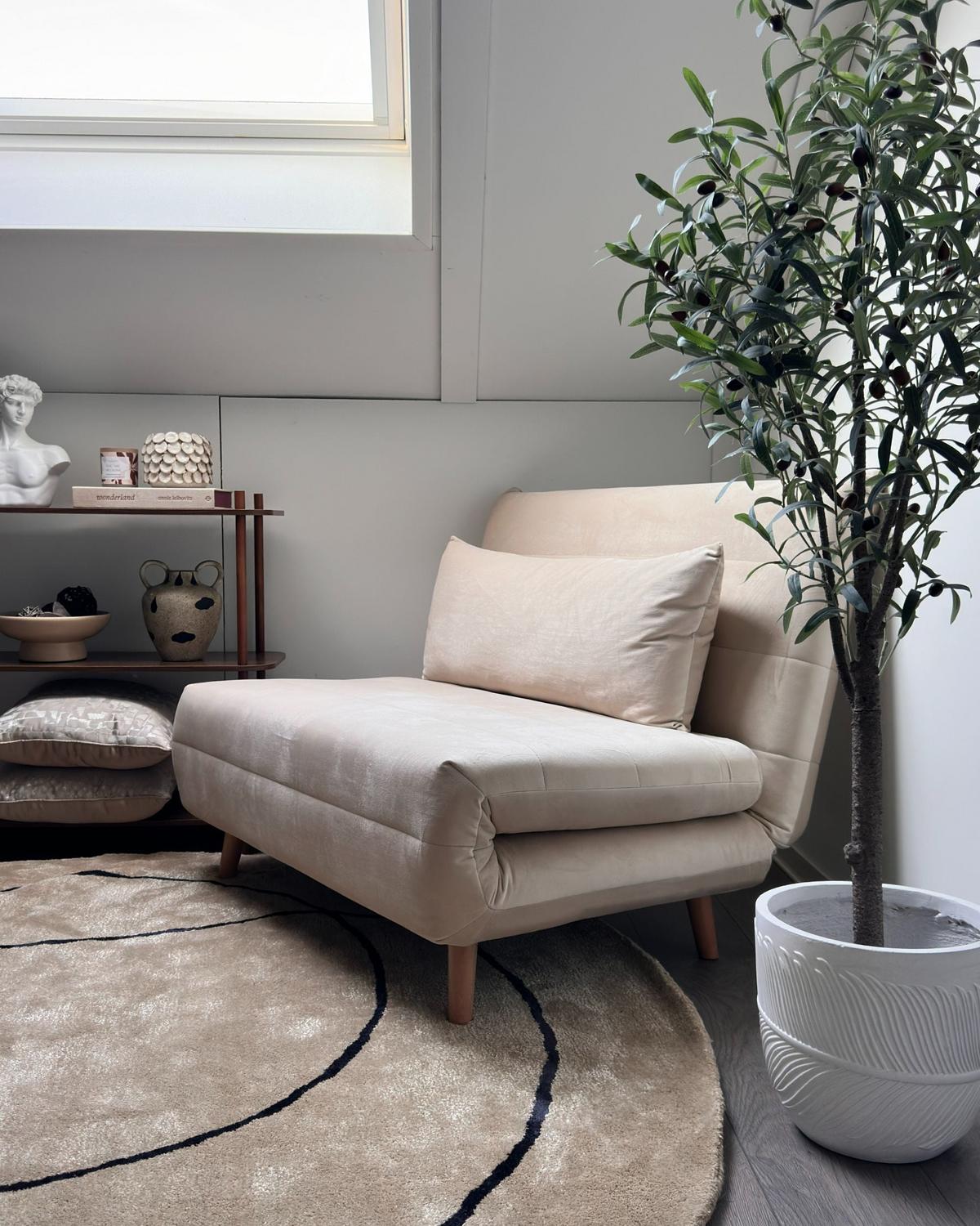 1-SITZER-SCHLAFSOFA Samtstoff Creme Setten - Creme, Textil (104/82/190cm) - Beliani