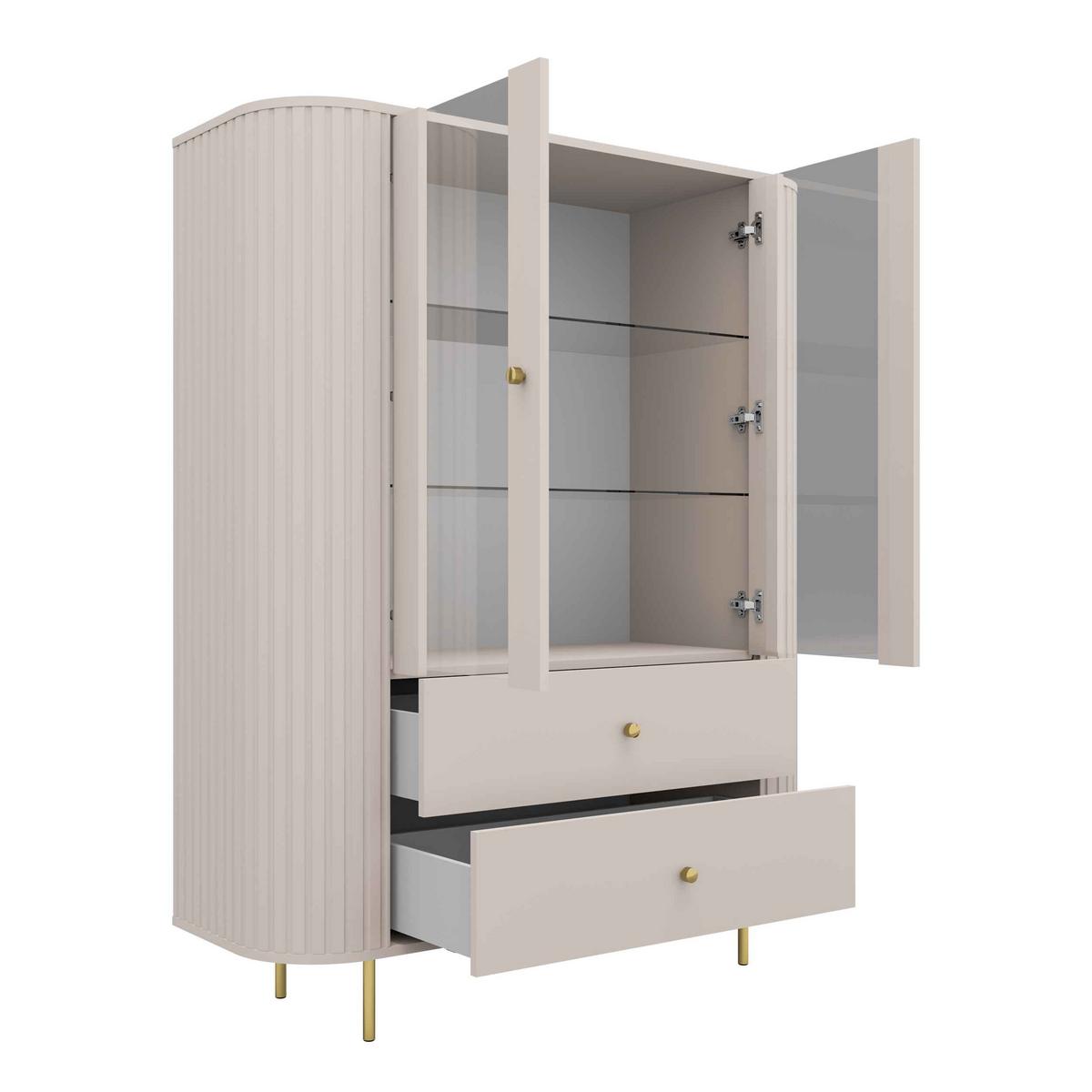 VITRINE BOLLA 155 / 123 cm in Beige - Beige, Holzwerkstoff (123/155/42.3cm) - MASSENO