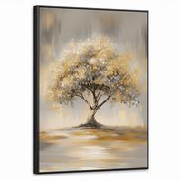 LEINWAND Bilder mit Rahmen - Gemälde - Baum - Abstrakt - Blätter - 50x70 - Beige, Textil (50/70cm) - MuchoWow