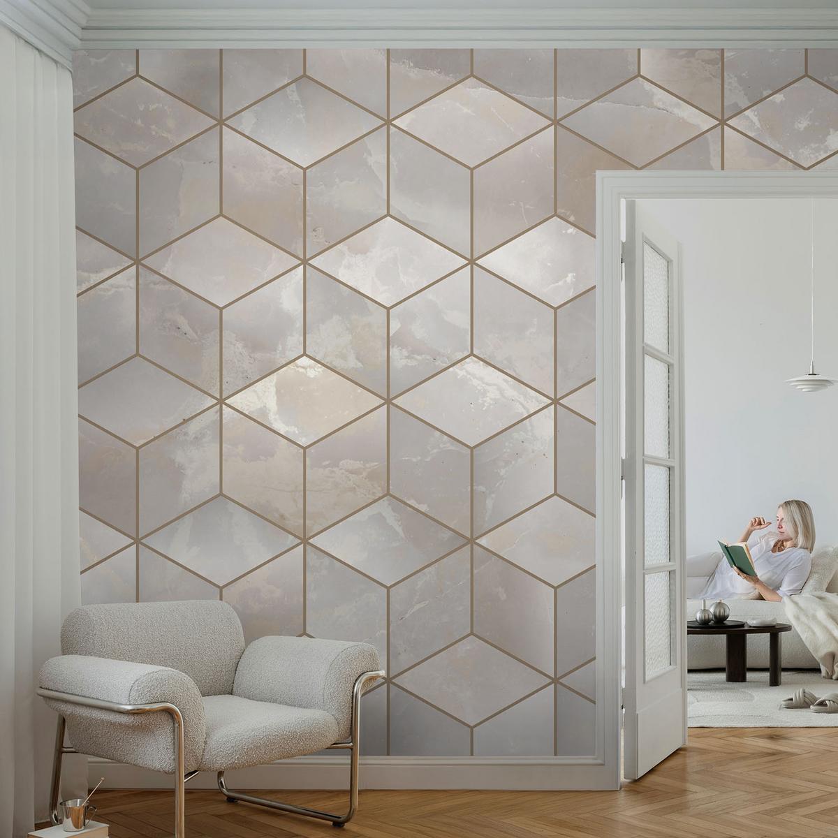 FOTOTAPETE 104x70 cm - Geometrisches Mosaik - Grau, Textil (104/70cm) - Wallfluent
