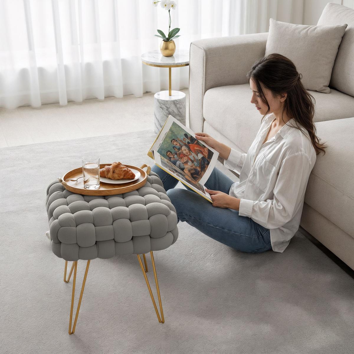 POLSTERHOCKER mit Stahlbeinen Grau grau 38/42/38 - Grau, Textil (38/42/38cm) - RAUMHIRSCH FURNITURE