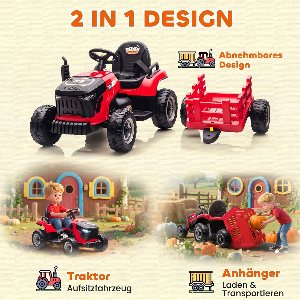 ELEKTRISCHER-TRAKTOR Kunststoff Metall Rot - Rot, Kunststoff (139/58/55cm) - AIYAPLAY