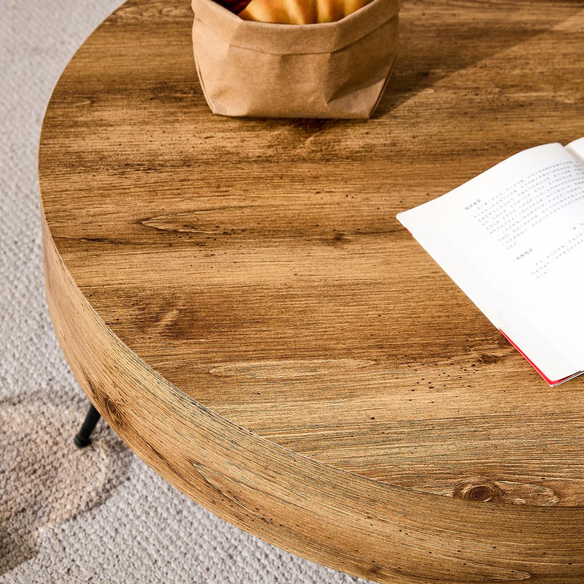 COUCHTISCH holzoptik rund metallbeine kompakt - Naturfarben, Holzwerkstoff (70/70/35.5cm) - Urban Meuble