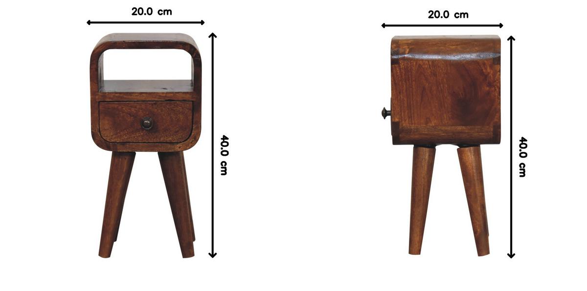 NACHTTISCH Extra Mini Curve mit Offenem Slot, 1 Schublade, Braun - Messingfarben/Braun, Mangoholz/Holz (20/40/20cm) - Artisan Furniture