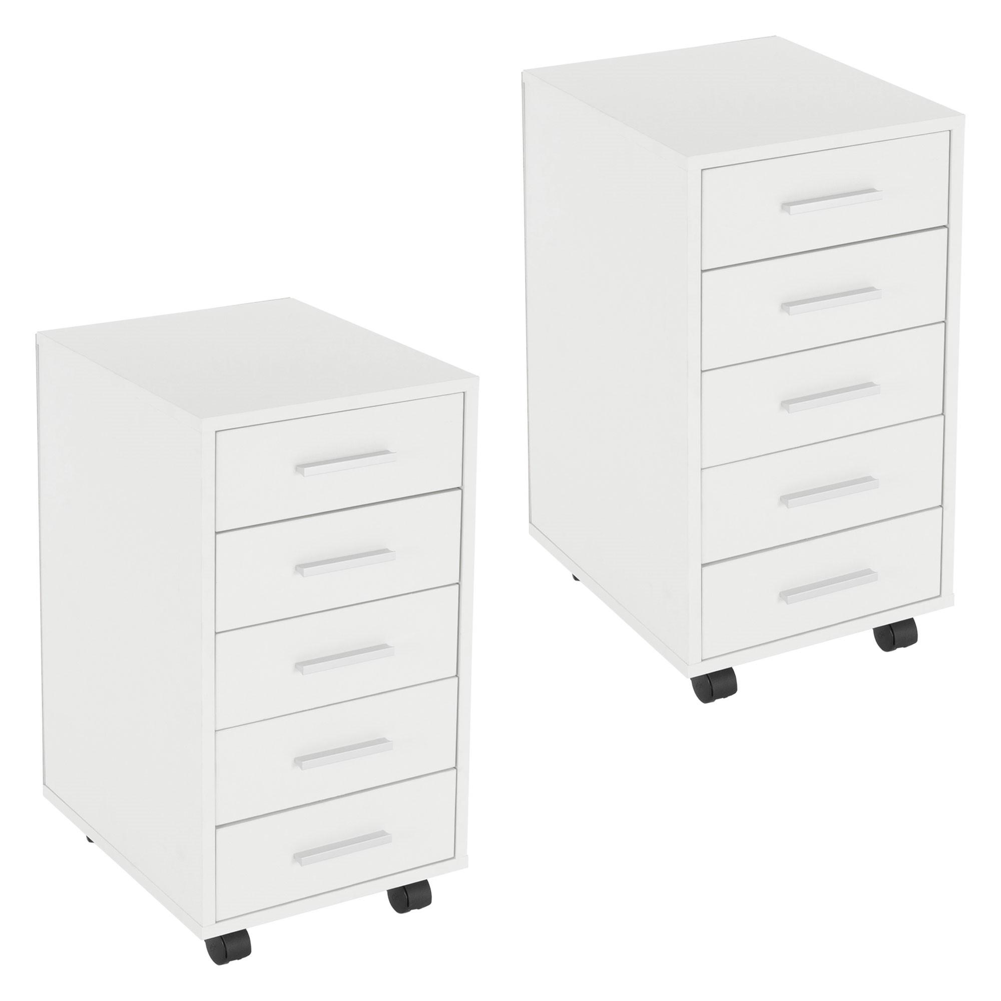 ROLLCONTAINER 2er Set 33x38x63,5 cm Weiß mit 5 Schubladen - Weiß, Holzwerkstoff/Metall (38/63.5/33cm) - ML-DESIGN