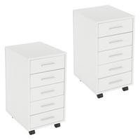 ROLLCONTAINER 2er Set 33x38x63,5 cm Weiß mit 5 Schubladen - Weiß, Holzwerkstoff/Metall (38/63.5/33cm) - ML-DESIGN