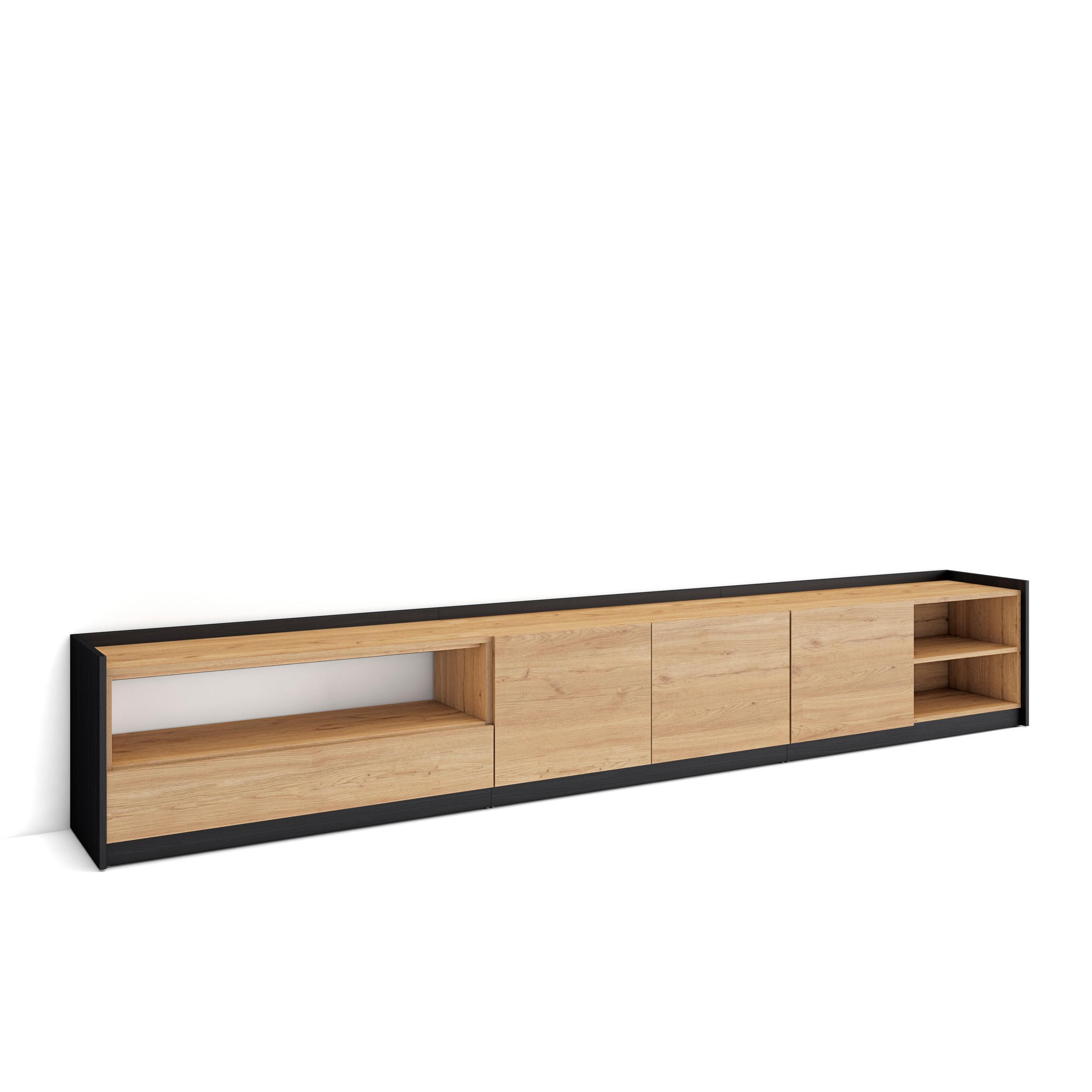 LOWBOARD, Eiche Schwarz, 310/37/50cm - Eichefarben, Holzwerkstoff (310/50/37cm) - Skraut Home