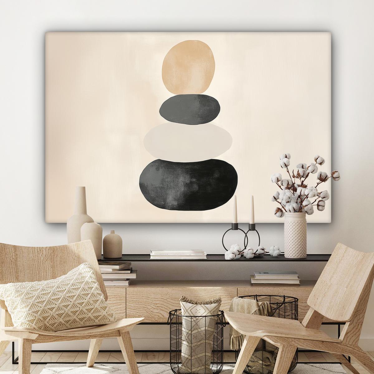LEINWANDBILD Japandi - Wabi sabi - Beige Wohnzimmer Groß 120x80 cm - Taupe, Textil (120/80cm) - MuchoWow