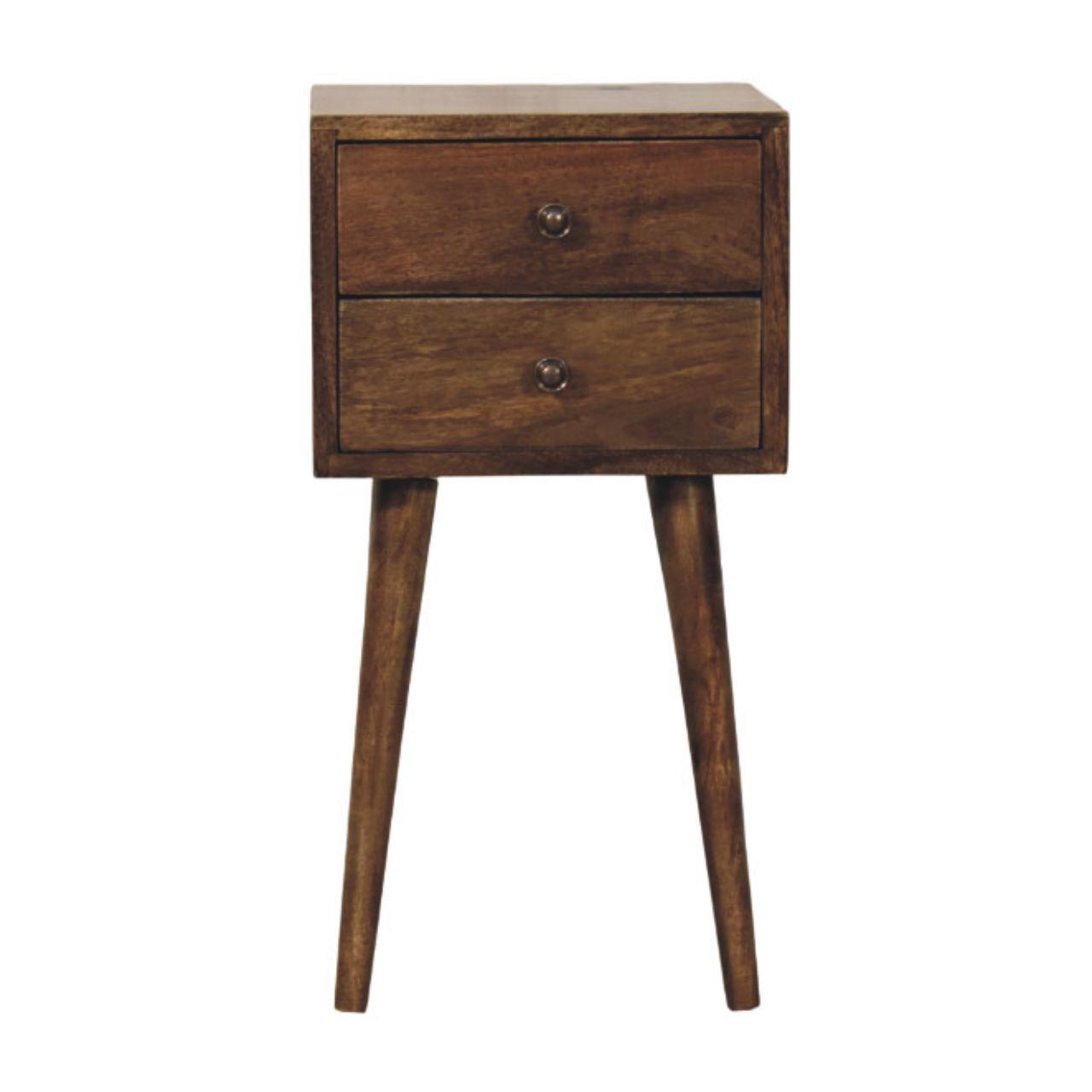 NACHTTISCH Nordic 2 Schubladen Klassisches Grau - Dunkelbraun/Messingfarben, Mangoholz/Holz (30/57/30cm) - Artisan Furniture