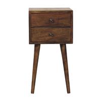 NACHTTISCH Nordic 2 Schubladen Klassisches Grau - Dunkelbraun/Messingfarben, Mangoholz/Holz (30/57/30cm) - Artisan Furniture