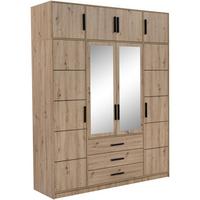 DREHTÜRENSCHRANK Kavo mit Aufsatz, Spiegel und 4 Türen, eiche Artisan - Schwarz/Eiche Artisan, Holzwerkstoff (200/245/58cm) - Beautysofa