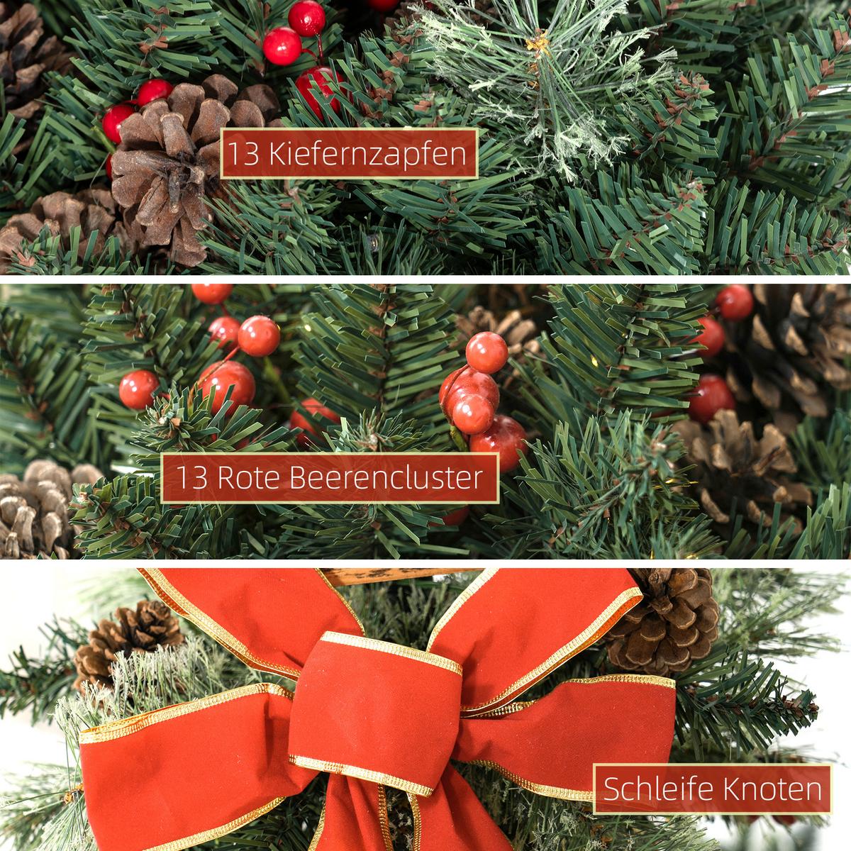 150 cm Weihnachtslaterne Weihnachtsbeleuchtung mit 50 LED-Lichterkette Metall - Grün, Kunststoff (35/150/35cm) - Outsunny