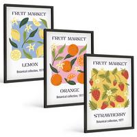 BILDER SET 3er Set - 40x60 cm Schwarzer Rahmen - Fruchtposter Zitronen Erdbeeren - Schwarz, Kunststoff (40/60cm) - TULUP