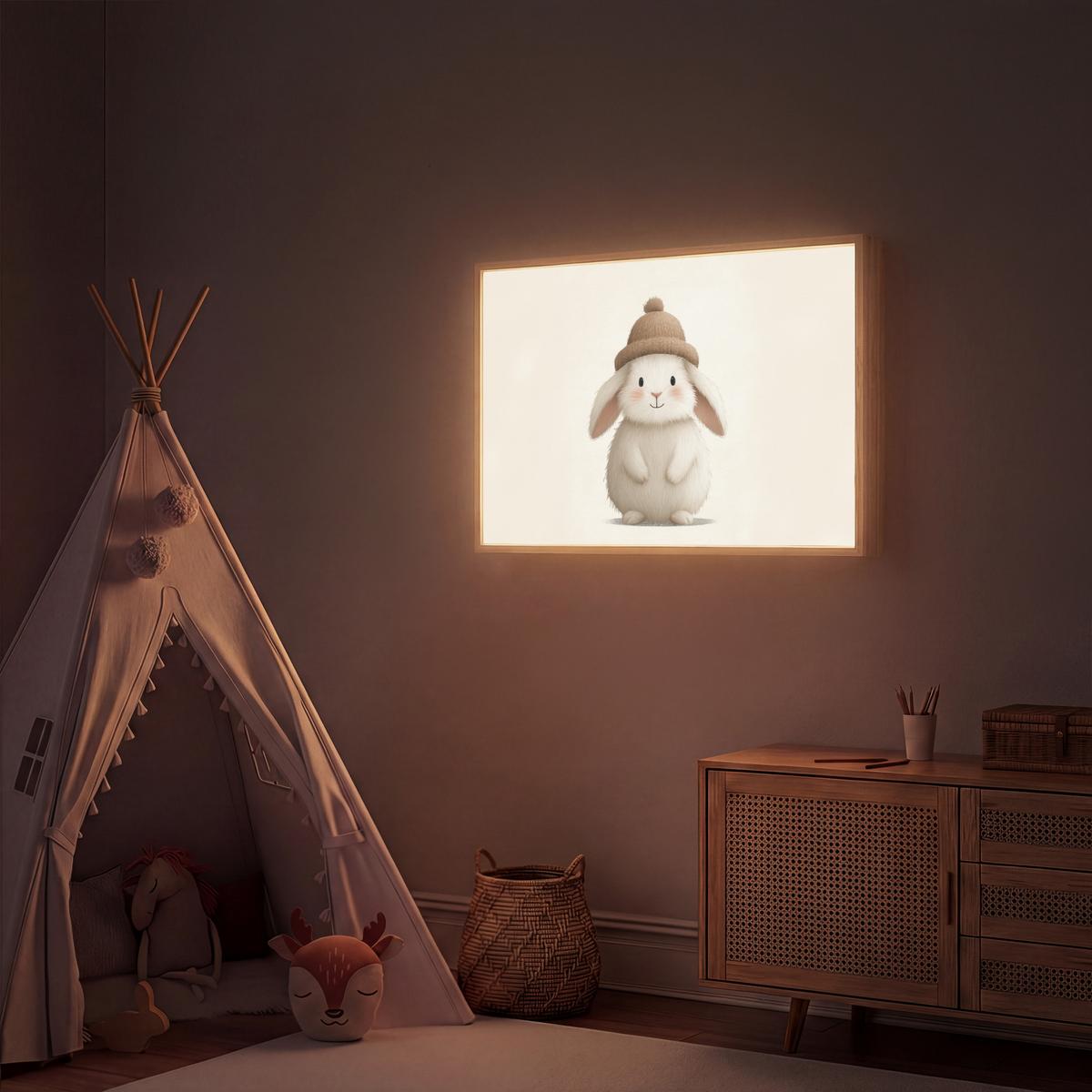 NACHTTISCHLAMPE MIT AKKU Kaninchen - Hut - Ohren - Beige 90x60 cm - Creme, Holzwerkstoff (8/90/60cm) - OnlyWow