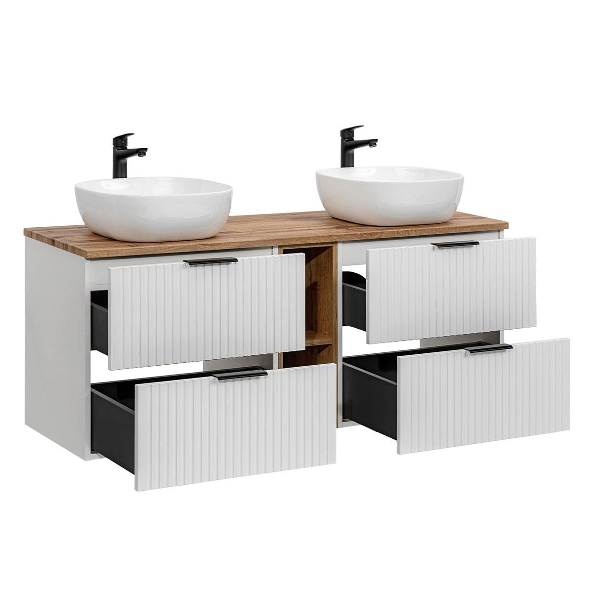 BADMÖBEL 140.8cm Adriel 2er-Set Weiß - Weiß, Holzwerkstoff (140.8/59/46cm) - Petits-meubles