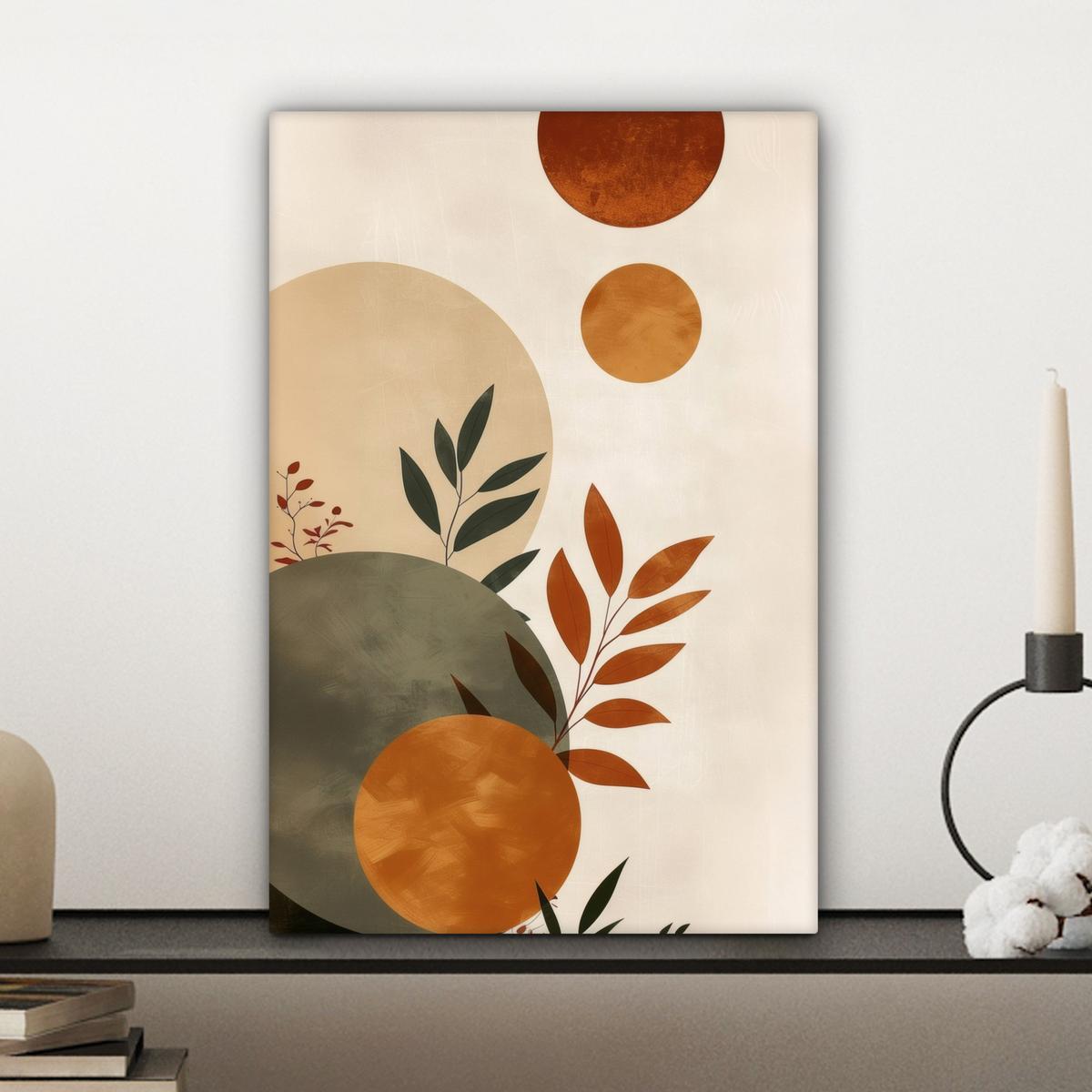 LEINWANDBILD Formen - Rund - Blätter - Beige Deko Wohnzimmer 20x30 cm - Rostfarben, Textil (20/30cm) - MuchoWow