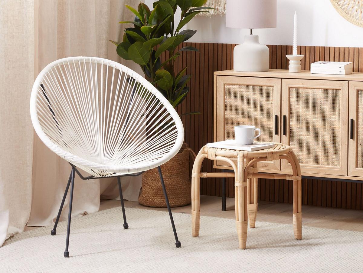 RATTANSTUHL Kunststoff weiß 70 cm Acapulco II - Schwarz/Weiß, Kunststoff (70/85/90cm) - Beliani