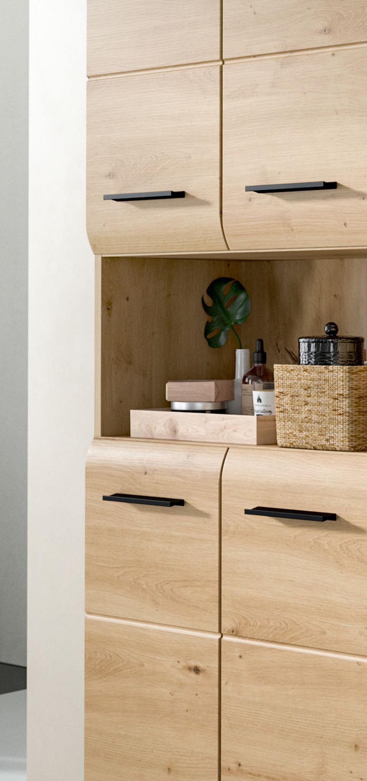 HOCHSCHRANK Eiche Artisan, Badschrank Mehrzweckschrank 6-türig 90 x 185 cm - Schwarz/Eiche Artisan, Holzwerkstoff/Kunststoff (90/185/30cm) - Inn.Furn