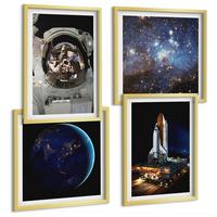 BILDER SET 4er Set - 50x50 cm & 40x60 cm Goldrahmen - Weltraum Erde Astronaut Rakete - Goldfarben, Kunststoff (50/50cm) - TULUP