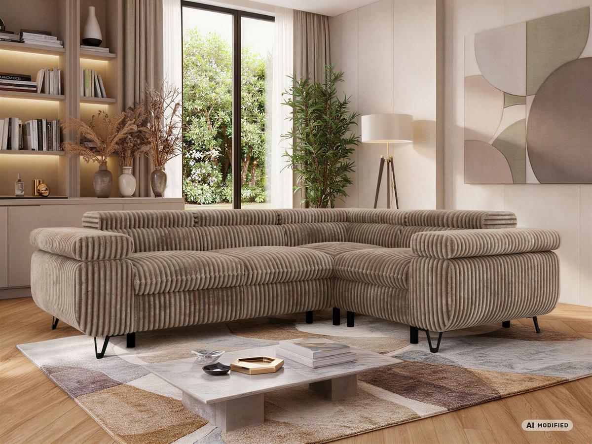 ECKSOFA ORSO L Braun Cord - Rechts Seite - Schwarz/Braun, Textil/Metall (268/197cm) - MKS