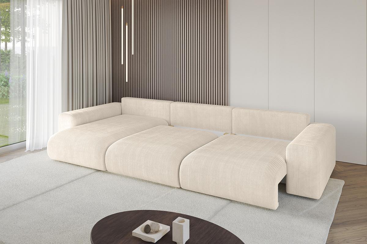 ECKSOFA Ottomane links ESKAR-L2 364x176x72 Taupe Cord - Taupe/Schwarz, Holzwerkstoff/Kunststoff (364/176cm) - ALTDECOR